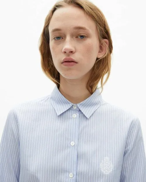 Women Shirts and Tops The Kooples Striped Poplin Shirt Blue White