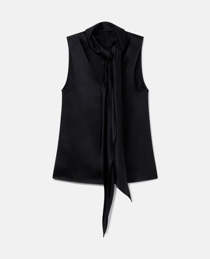 Women Shirts And Tops Stella McCartney HighNeck Sleeveless Satin Top Midnight Black Women Shirts And Tops Stella McCartney HighNeck Sleeveless Satin Top Midnight Black