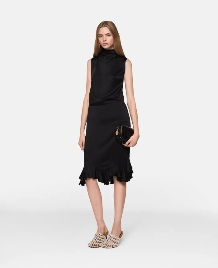 Women Shirts And Tops Stella McCartney HighNeck Sleeveless Satin Top Midnight Black