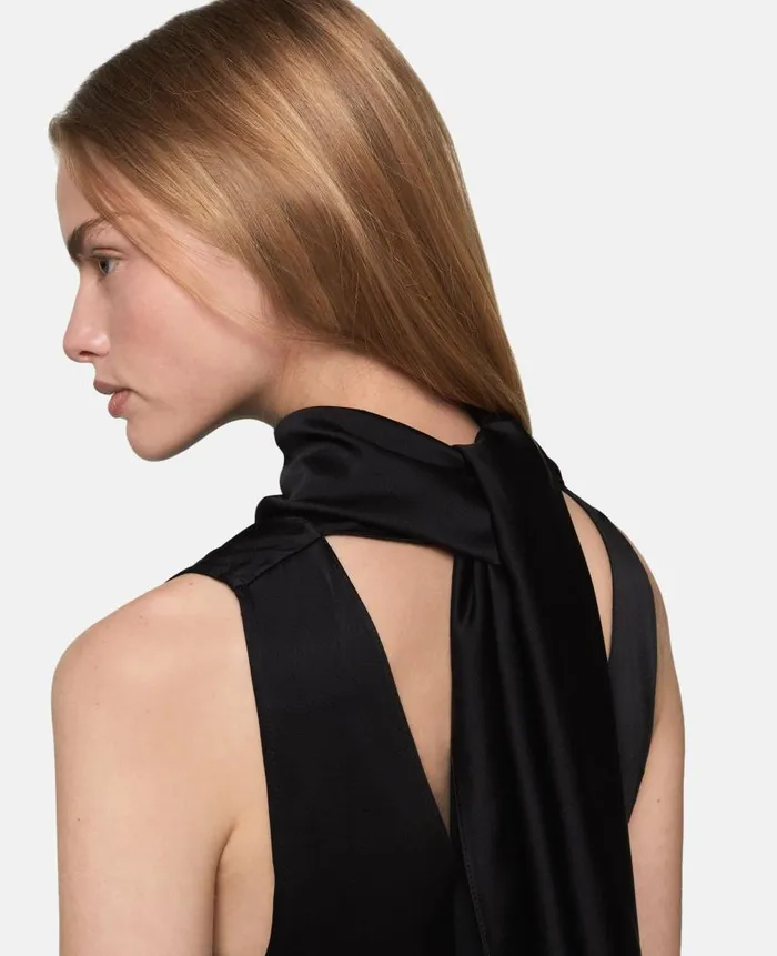 Women Shirts And Tops Stella McCartney HighNeck Sleeveless Satin Top Midnight Black