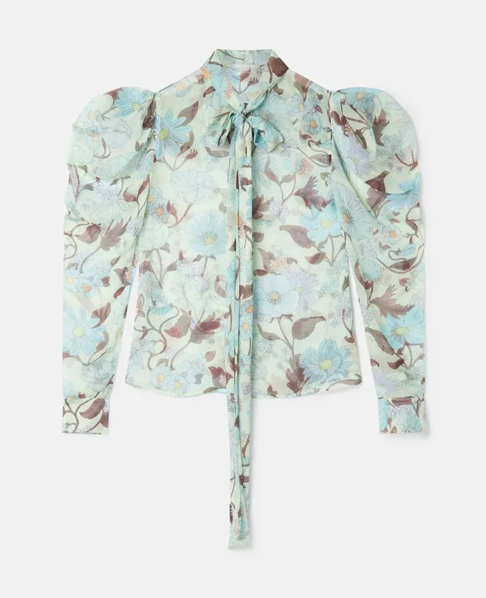 Women Shirts And Tops Stella McCartney Lady Garden Print Silk Chiffon Pussybow Shirt Mint Multicolour Women Shirts And Tops Stella McCartney Lady Garden Print Silk Chiffon Pussybow Shirt Mint Multicolour