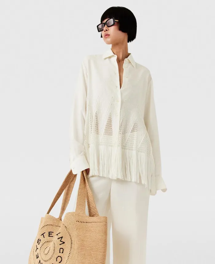 Women Shirts And Tops Stella McCartney OpenKnit Fringe Shirt Cream