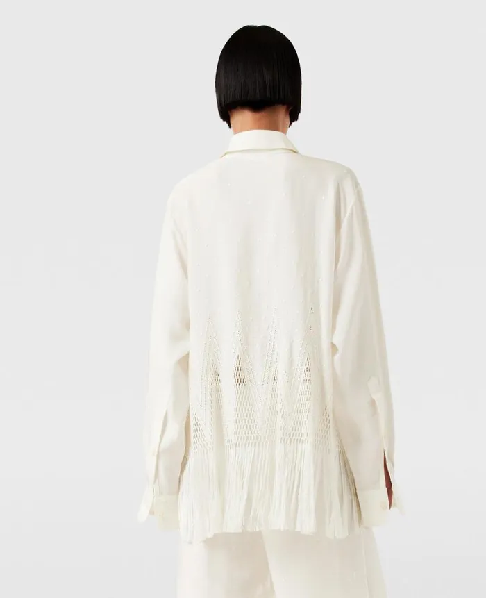 Women Shirts And Tops Stella McCartney OpenKnit Fringe Shirt Cream