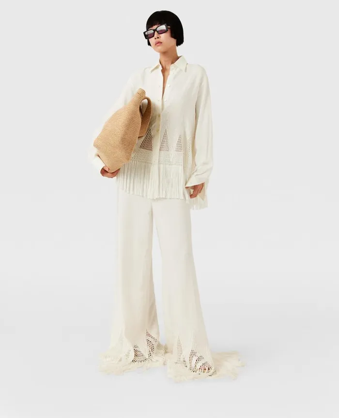 Women Shirts And Tops Stella McCartney OpenKnit Fringe Shirt Cream