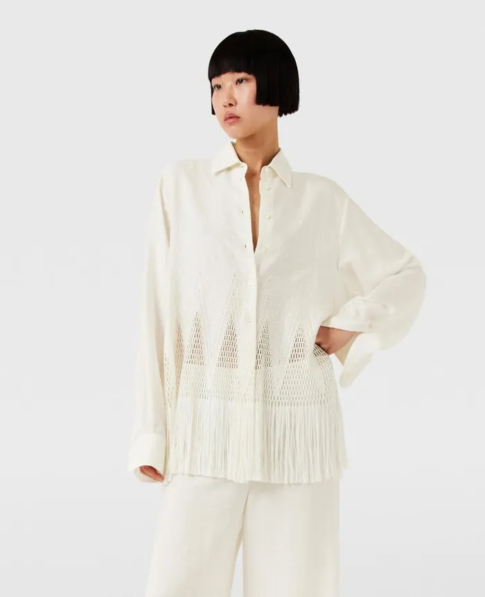 Women Shirts And Tops Stella McCartney OpenKnit Fringe Shirt Cream