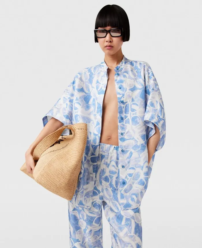 Women Shirts And Tops Stella McCartney Sunglasses Print High Neck Top Blue