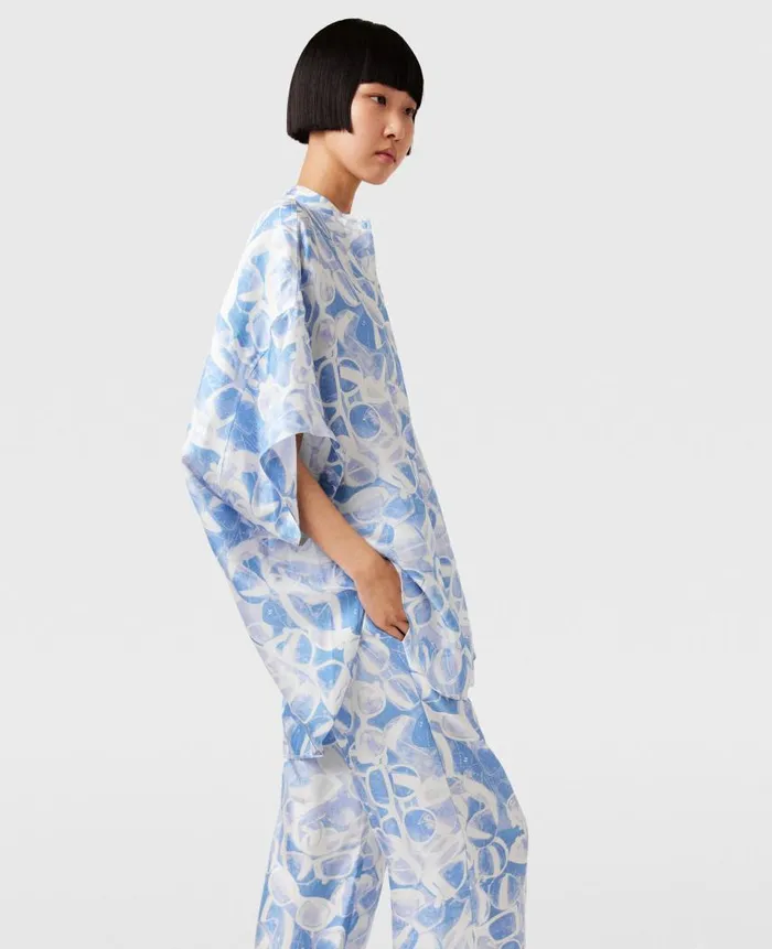 Women Shirts And Tops Stella McCartney Sunglasses Print High Neck Top Blue