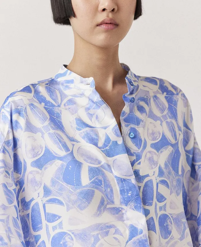 Women Shirts And Tops Stella McCartney Sunglasses Print High Neck Top Blue