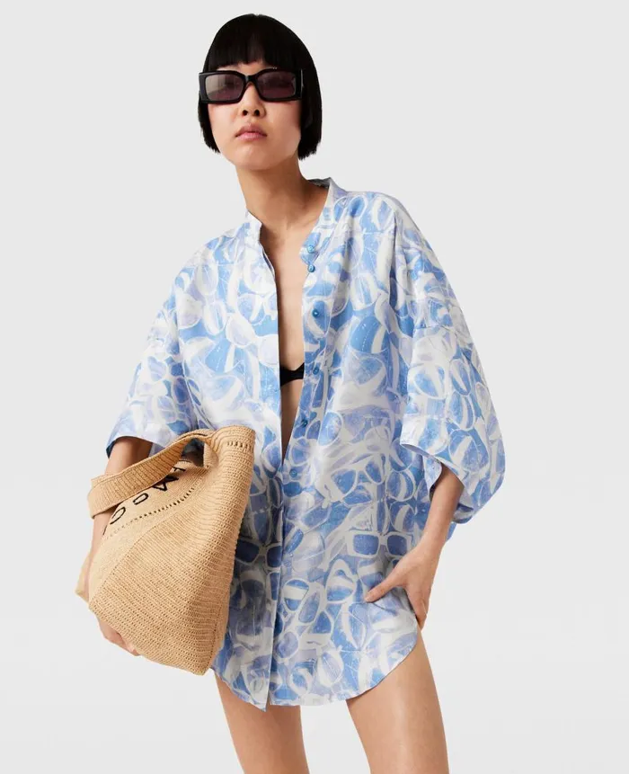 Women Shirts And Tops Stella McCartney Sunglasses Print High Neck Top Blue
