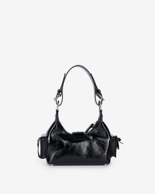 Women Shoulder Bags The Kooples Amelia Small Bag In Black Cracked Leather With Studs Black