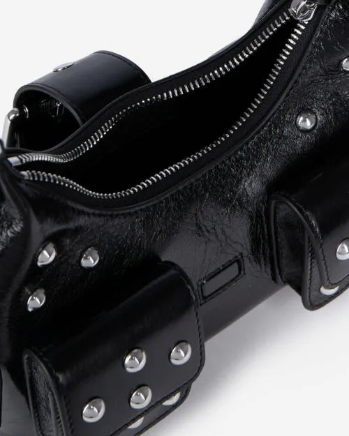 Women Shoulder Bags The Kooples Amelia Small Bag In Black Cracked Leather With Studs Black