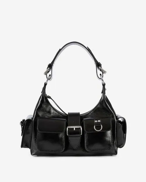 Women Shoulder Bags The Kooples Black Vintage Treatment Leather Amelia Bag Black