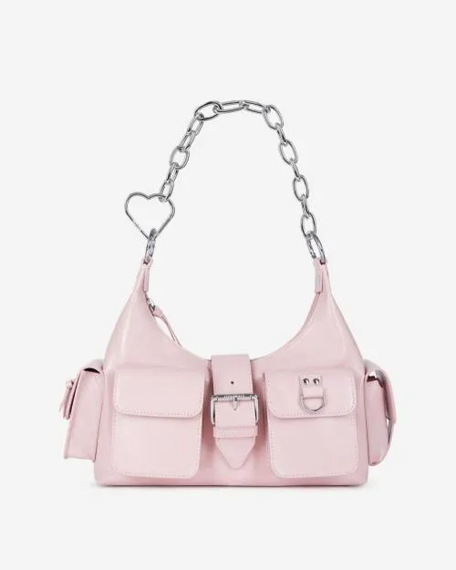 Women Shoulder Bags The Kooples Pink Vintage Treatment Leather Amelia Chain Bag Pink