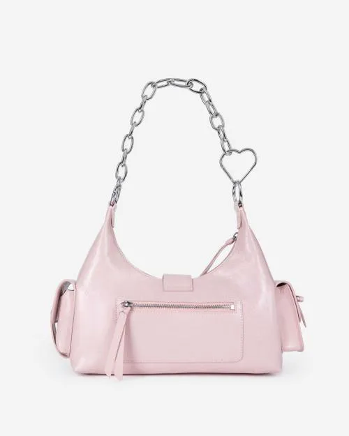 Women Shoulder Bags The Kooples Pink Vintage Treatment Leather Amelia Chain Bag Pink