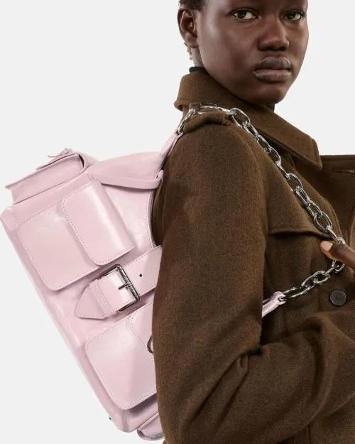 Women Shoulder Bags The Kooples Pink Vintage Treatment Leather Amelia Chain Bag Pink