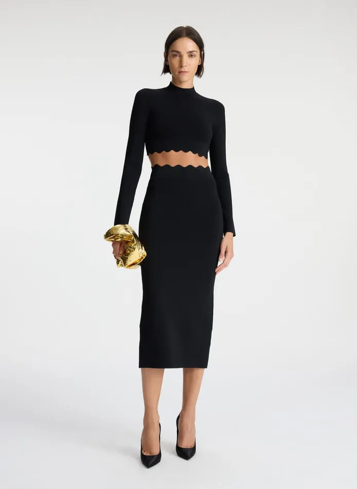 Women Skirts ALC Quincy Scalloped Knit Midi Skirt Black