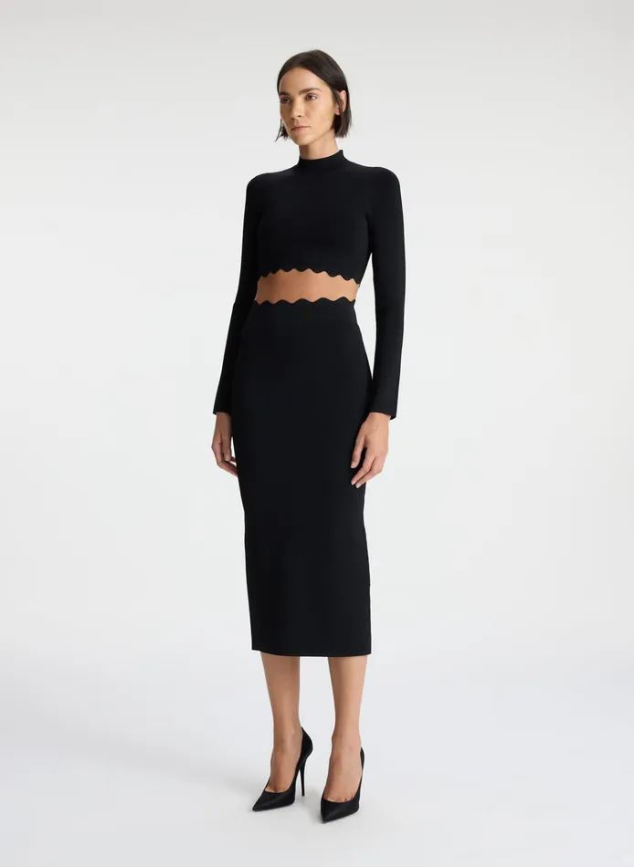 Women Skirts ALC Quincy Scalloped Knit Midi Skirt Black