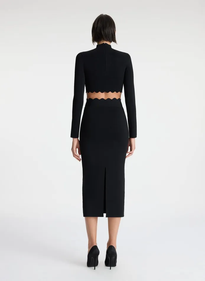 Women Skirts ALC Quincy Scalloped Knit Midi Skirt Black