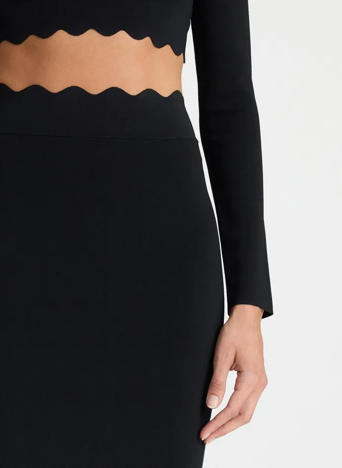 Women Skirts ALC Quincy Scalloped Knit Midi Skirt Black