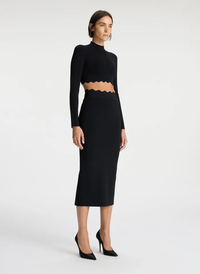 Women Skirts ALC Quincy Scalloped Knit Midi Skirt Black