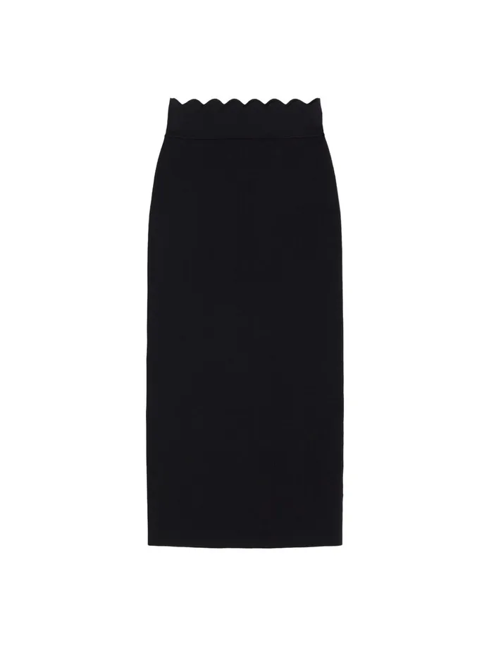 Women Skirts ALC Quincy Scalloped Knit Midi Skirt Black