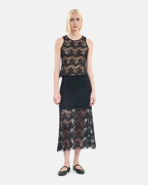 Women Skirts and Shorts The Kooples Long Black Lace Skirt Black