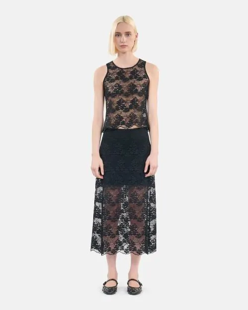 Women Skirts and Shorts The Kooples Long Black Lace Skirt Black