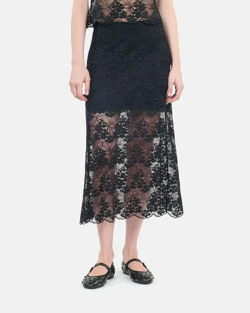 Women Skirts and Shorts The Kooples Long Black Lace Skirt Black