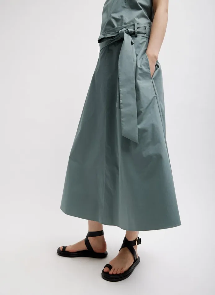 Women Skirts Tibi Eco Poplin Back Wrap Skirt Green Limestone