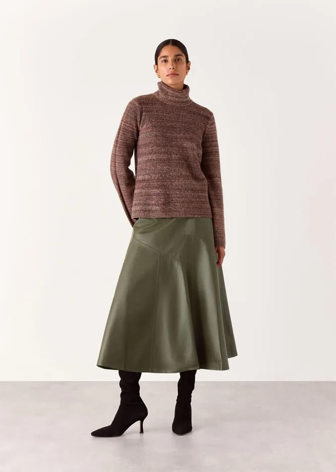 Women Skirts Whistles Khaki Zig Zag Panel Leather Skirt