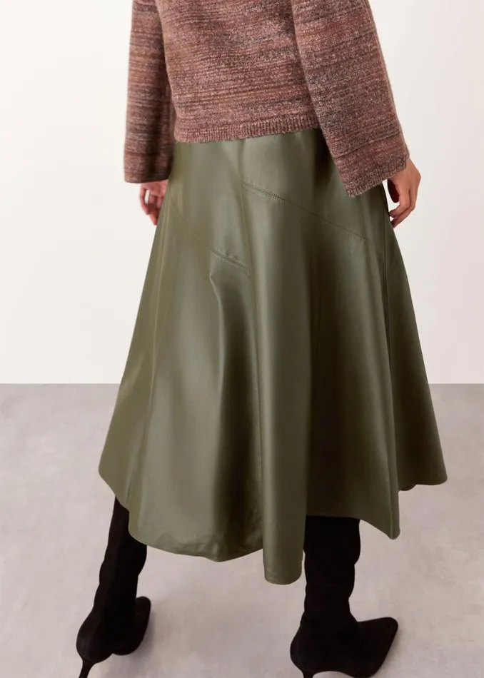 Women Skirts Whistles Khaki Zig Zag Panel Leather Skirt
