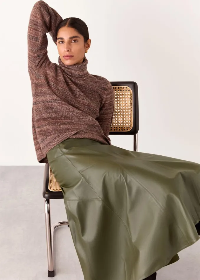 Women Skirts Whistles Khaki Zig Zag Panel Leather Skirt