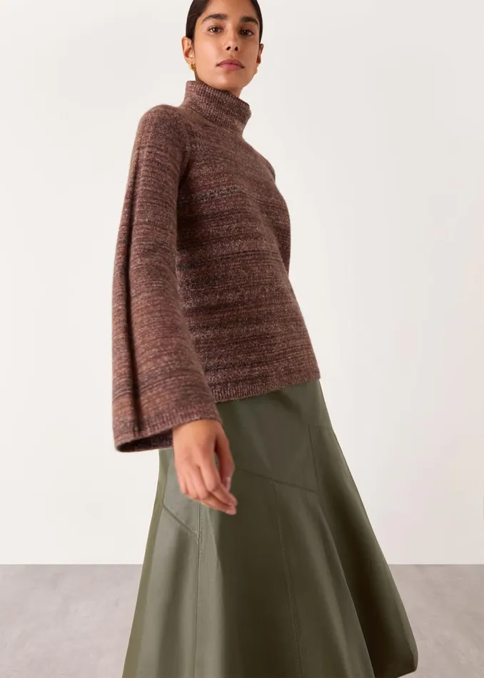 Women Skirts Whistles Khaki Zig Zag Panel Leather Skirt