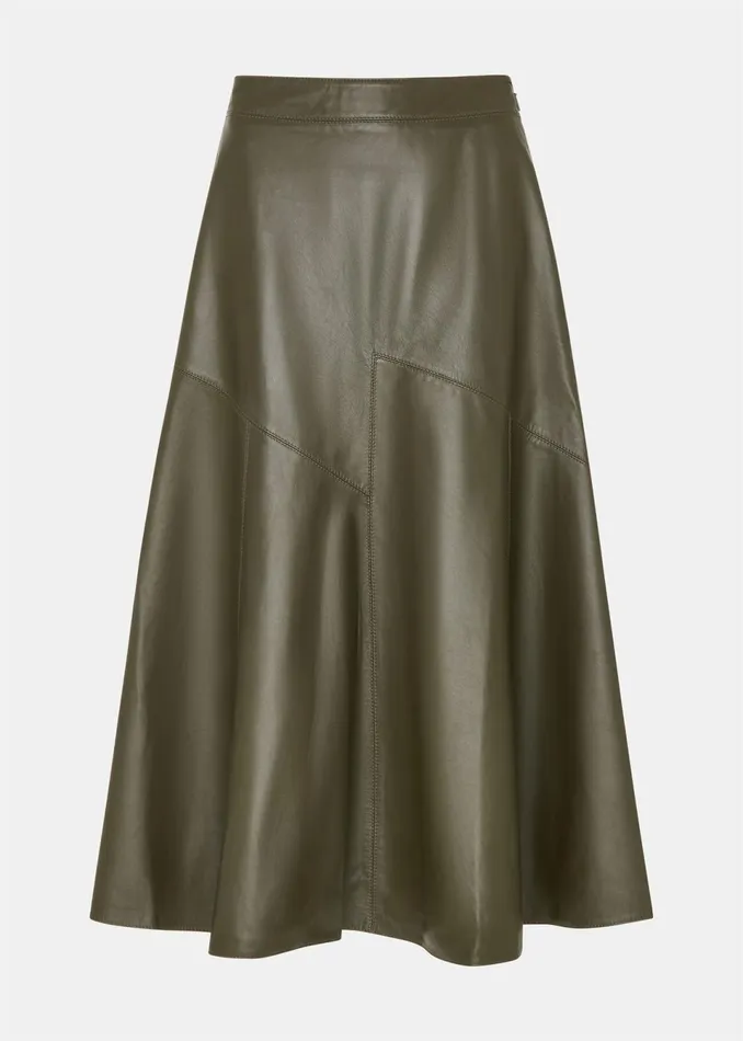 Women Skirts Whistles Khaki Zig Zag Panel Leather Skirt