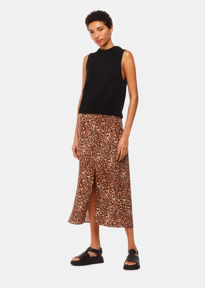 Women Skirts Whistles Multicolour Marble Spot Front Split Skirt