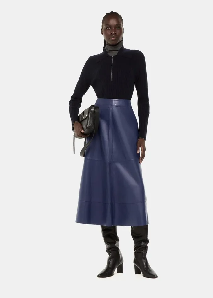 Women Skirts Whistles Navy Leather Circle Skirt