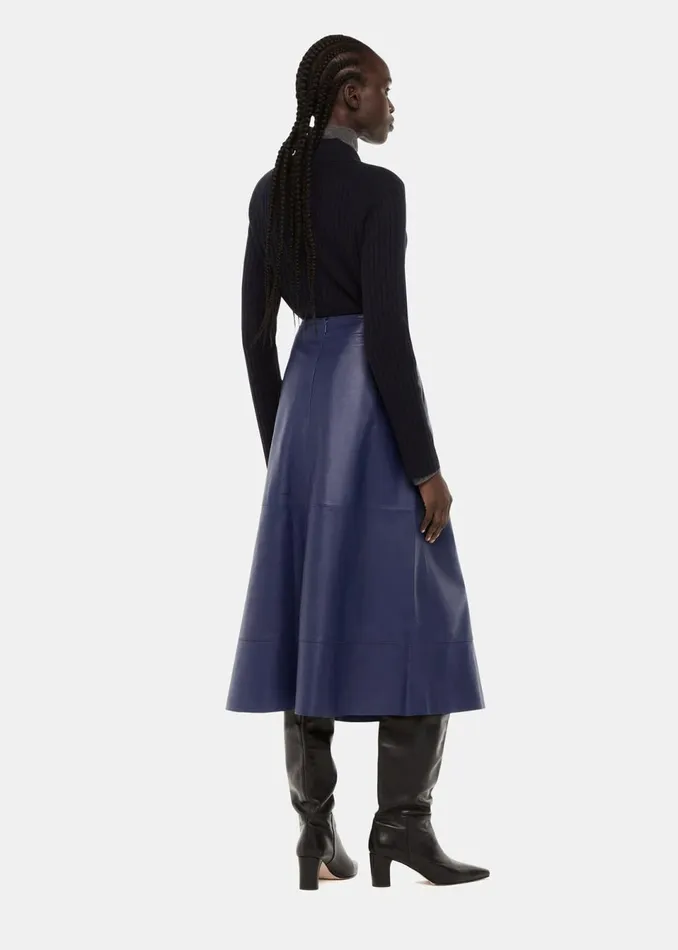 Women Skirts Whistles Navy Leather Circle Skirt