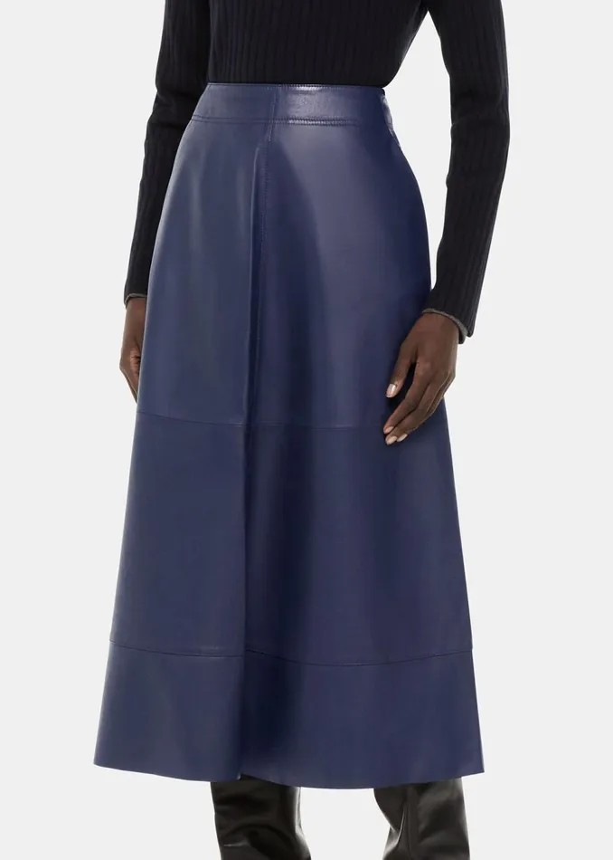 Women Skirts Whistles Navy Leather Circle Skirt
