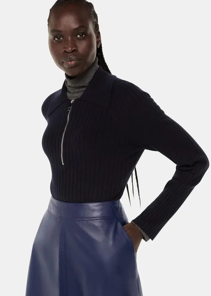 Women Skirts Whistles Navy Leather Circle Skirt