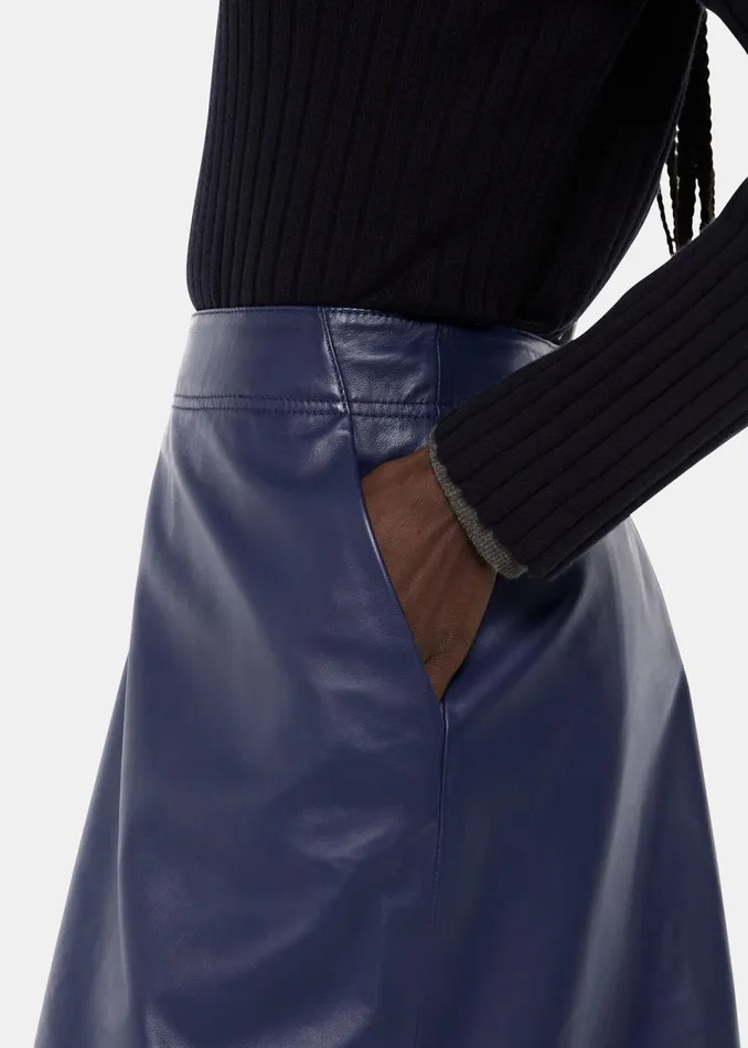 Women Skirts Whistles Navy Leather Circle Skirt