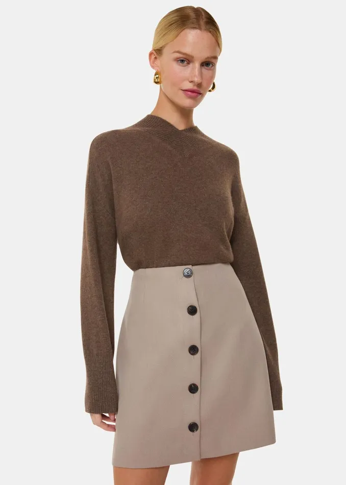 Women Skirts Whistles Neutral Button Front Wool Mini Skirt
