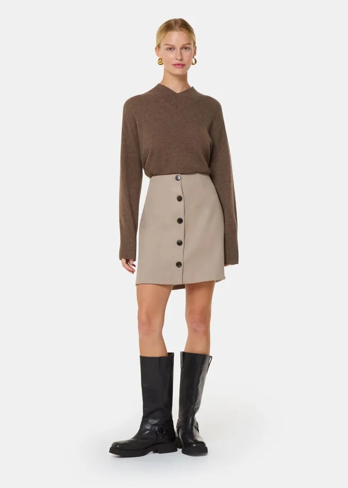 Women Skirts Whistles Neutral Button Front Wool Mini Skirt