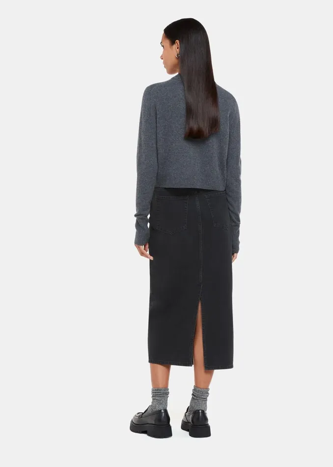 Women Skirts Whistles Washed Black Straight Denim Midi Skirt