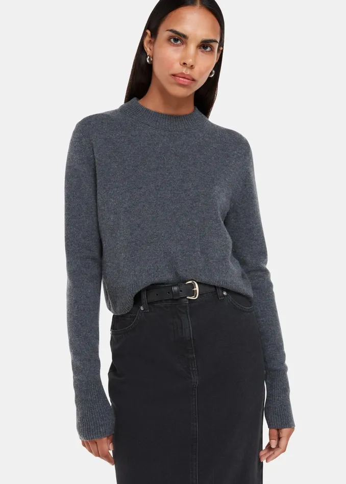 Women Skirts Whistles Washed Black Straight Denim Midi Skirt