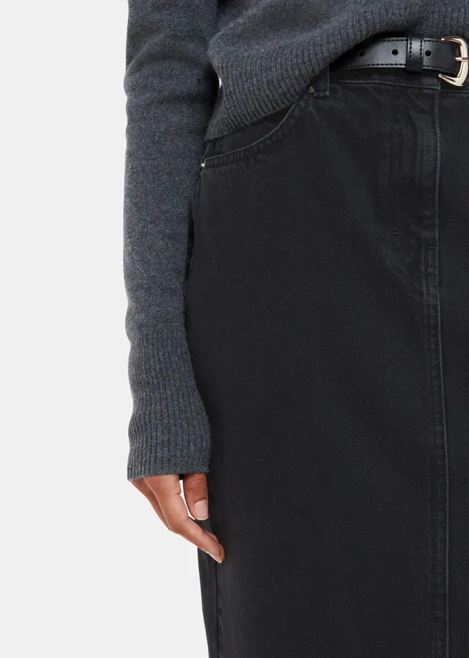 Women Skirts Whistles Washed Black Straight Denim Midi Skirt