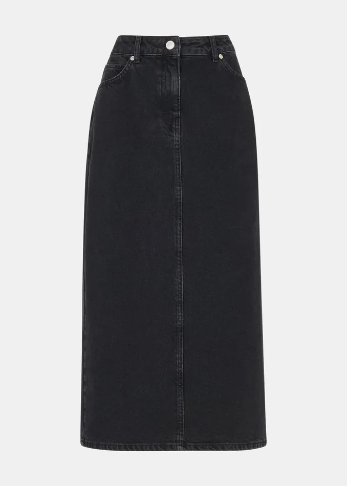 Women Skirts Whistles Washed Black Straight Denim Midi Skirt