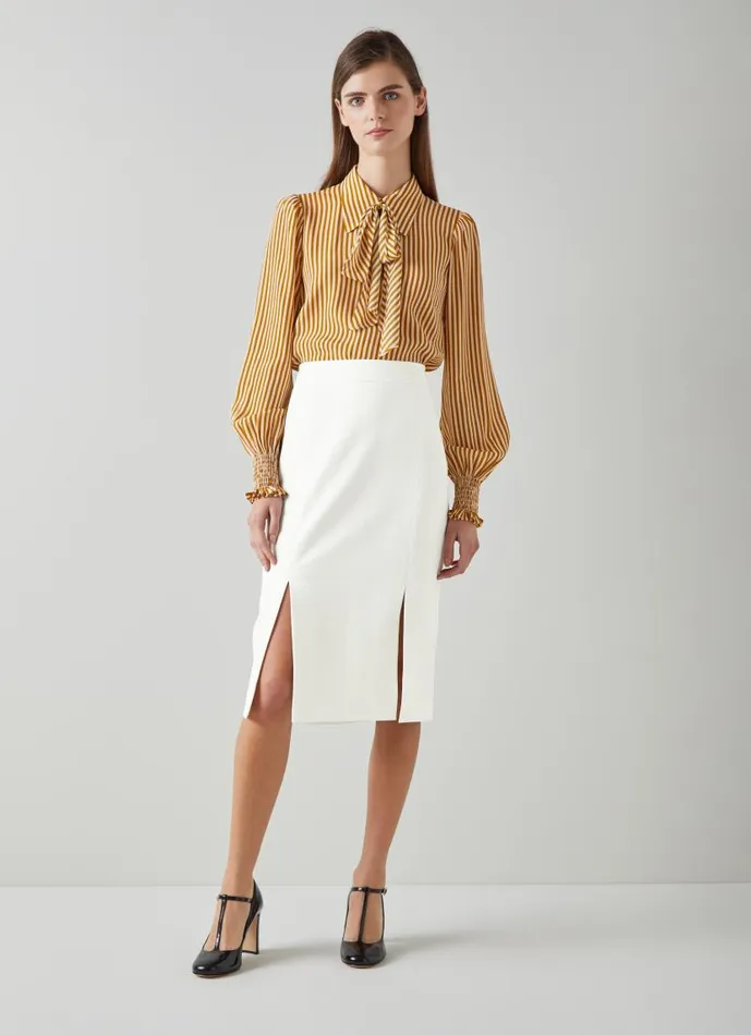 Women Sky Cream Crepe Pencil Skirt With LENZING ECOVERO Viscose Ivory LKBennett Skirts