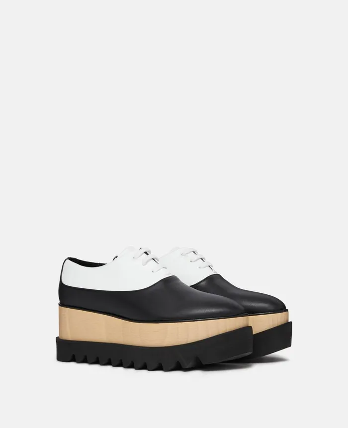 Women Sneakers Stella McCartney Elyse Monochrome Platform Shoes Midnight Black And Pure White