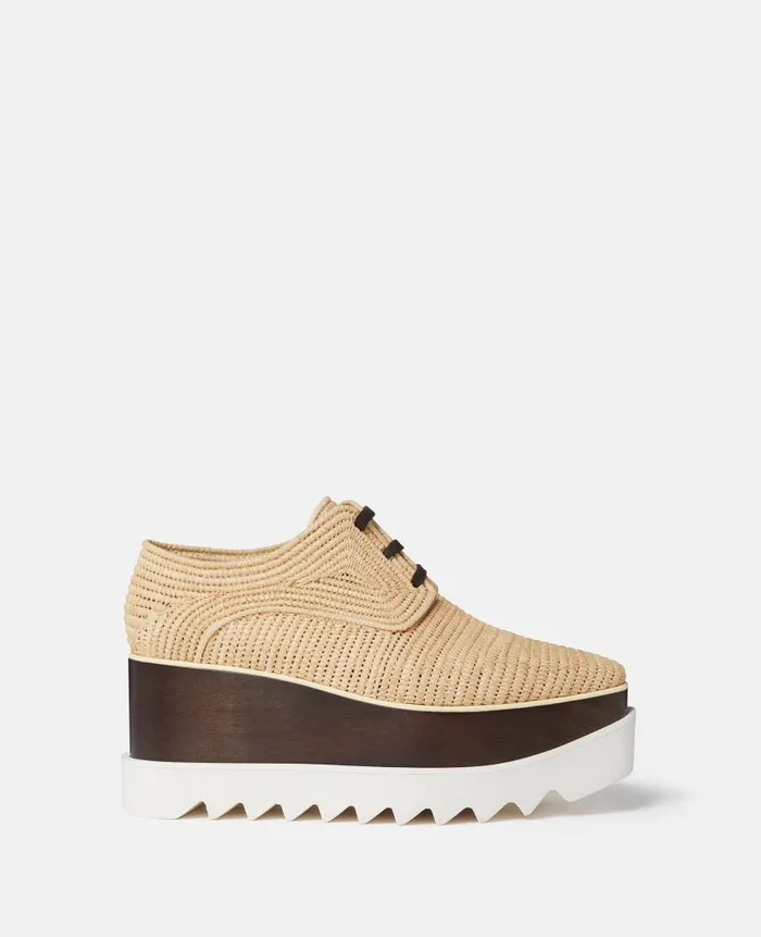 Women Sneakers Stella McCartney Elyse Raffia Platform Shoes Light Straw Beige