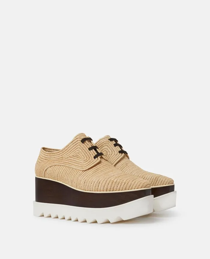 Women Sneakers Stella McCartney Elyse Raffia Platform Shoes Light Straw Beige